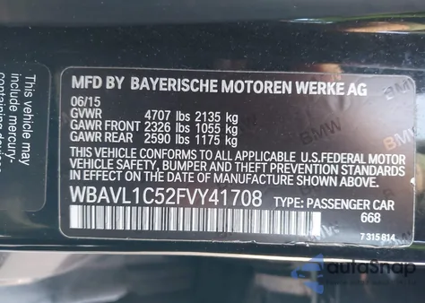 2015 BMW X1 xDrive28I z USA, uszkodzony, nr VIN WBAVL1C52FVY41708